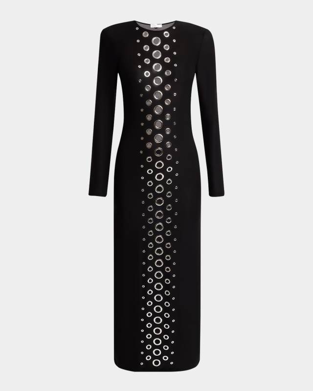 Grommet Long-Sleeve Maxi Dress